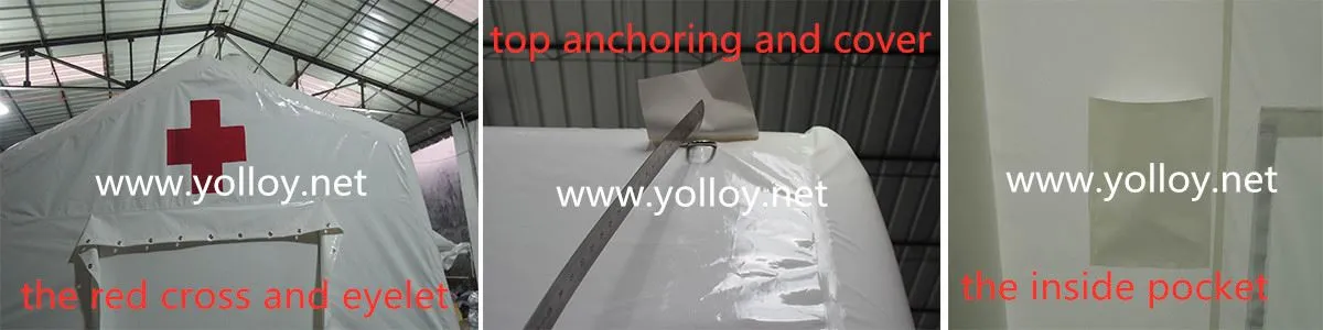 Detailed images of red cross inflatable medical tent